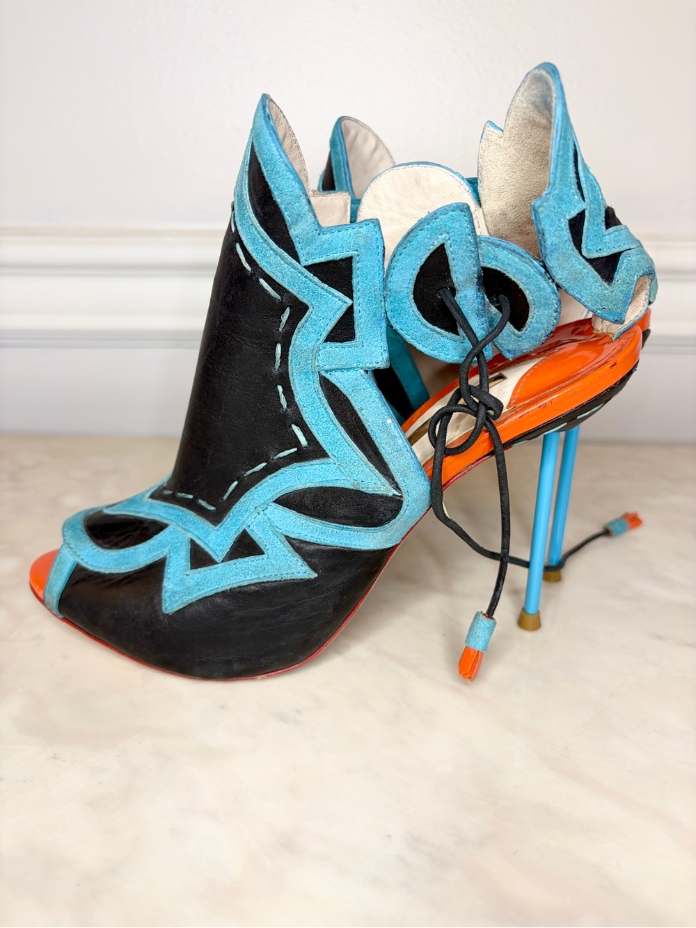 SOPHIA WEBSTER TURQUOISE WESTERN LACE-UP HEELS 36.5